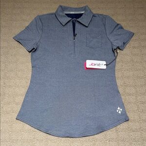 JoFit Pocket Polo Golf Polo Sz XXS NWT $74 Blue Denim Effect Fitted Silhouette